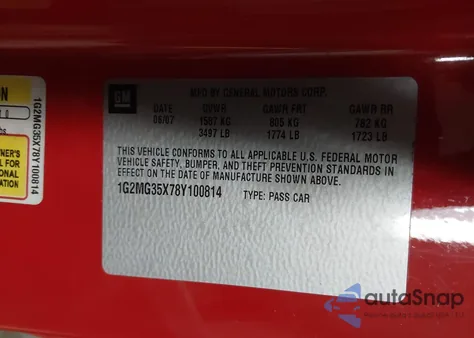 2008 Pontiac Solstice Gxp z USA, uszkodzony, nr VIN 1G2MG35X78Y100814